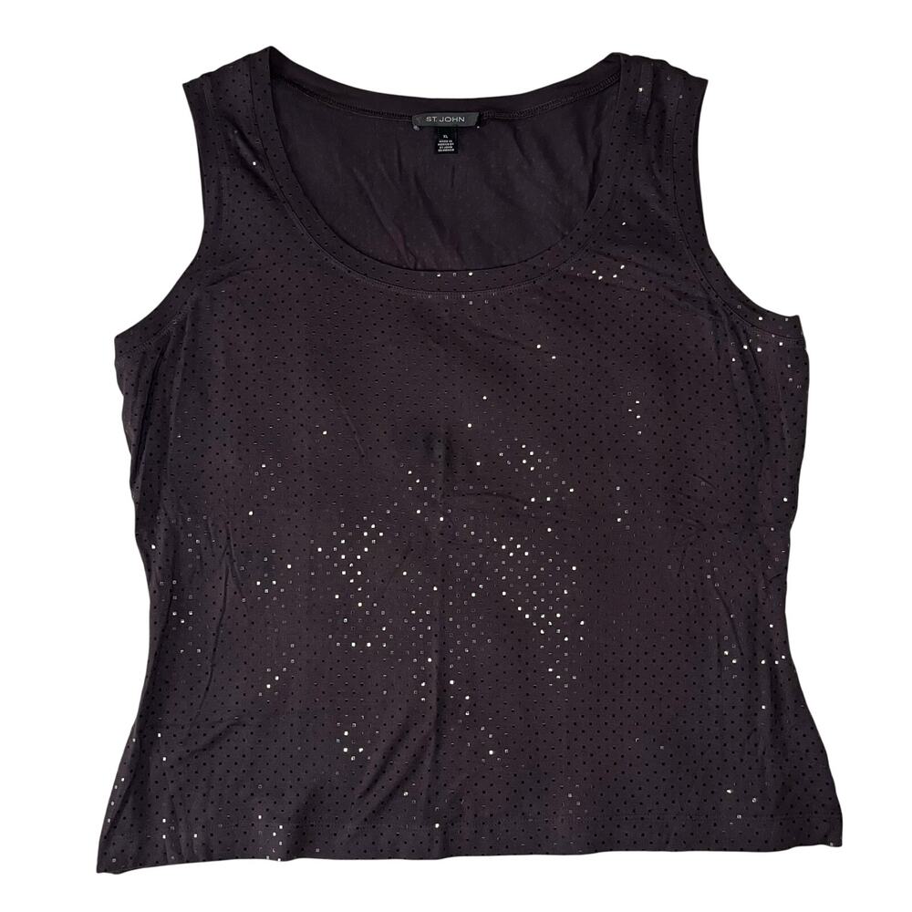 St. John Plum Purple Sparkle Stretchy Sleeveless Top Size XL Minimal Quietluxury